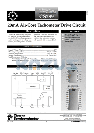 CS289GDWF20 datasheet - 20mA Air-Core Tachometer Drive Circuit