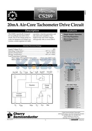 CS289 datasheet - 20mA Air-Core Tachometer Drive Circuit