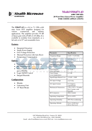 SM6471-43 datasheet - 6400-7100 MHz 20 Watt Ultra-Linear Power Amplifier