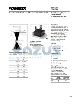 CS341202 datasheet - Fast Recovery Single Diode Modules 20 Amperes/600-1200 Volts