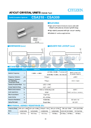 CSA310 datasheet - AT-CUT CRYSTAL UNIT