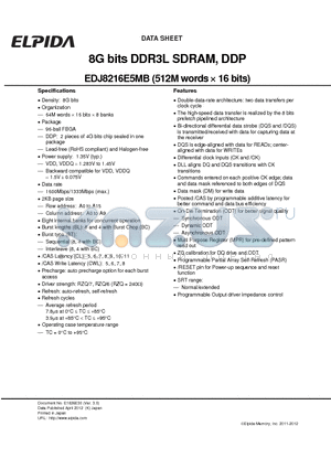 EDJ8216E5MB-DJ-F datasheet - 8G bits DDR3L SDRAM, DDP