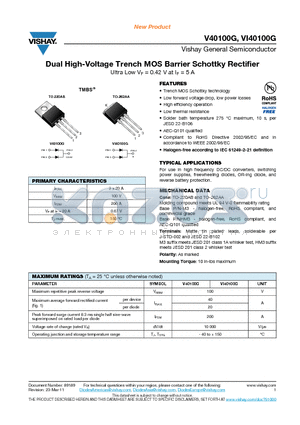 VI40100G datasheet - Dual High-Voltage Trench MOS Barrier Schottky Rectifier