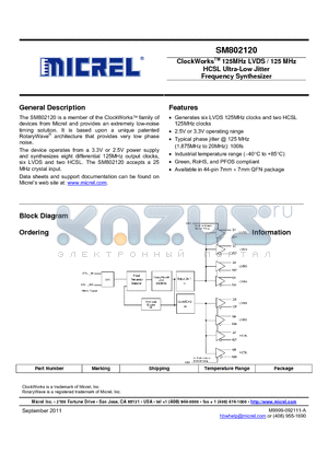 SM802120 datasheet - ClockWorksTM 125MHz LVDS / 125 MHz HCSL Ultra-Low Jitter Frequency Synthesizer