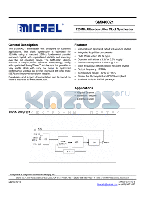 SM840021KATR datasheet - 125MHz Ultra-Low Jitter Clock Synthesizer