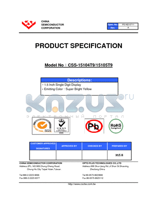 CSS-15104T9 datasheet - 1.5 Inch Single Digit Display