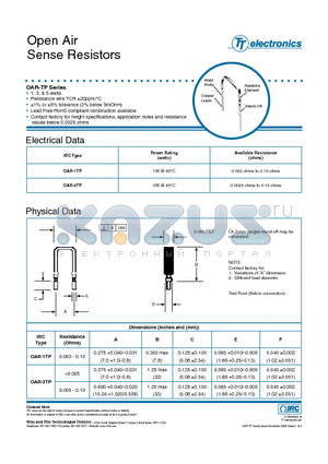 OAR-TP1R100JLF datasheet - Open Air Sense Resistors