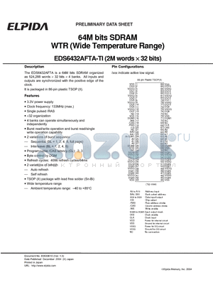 EDS6432AFTA-75TI-E datasheet - 64M bits SDRAM WTR (Wide Temperature Range)