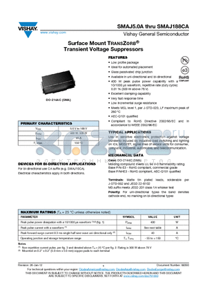 SMAJ12A datasheet - Surface Mount TRANSZORB^ Transient Voltage Suppressors