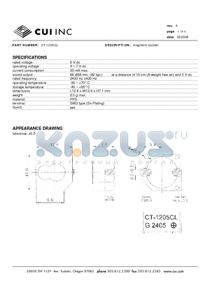 CT-1205CL datasheet - Magnetic buzzer