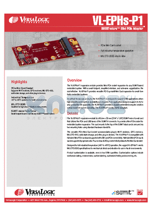 VL-EPHS-P1 datasheet - The VL-EPHs-P1 expansion module provides Mini PCIe socket expansion for any SUMIT-based embedded system.