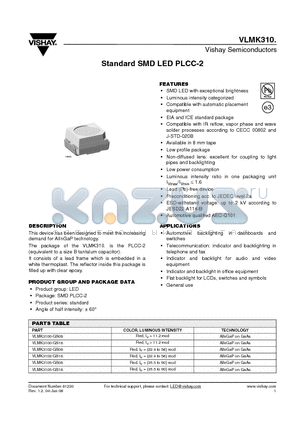 VLMK3102-GS08 datasheet - Standard SMD LED PLCC-2