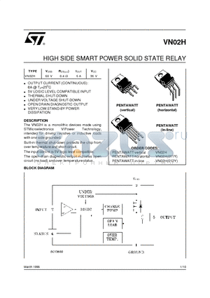 VN02H011Y datasheet - HIGH SIDE SMART POWER SOLID STATE RELAY