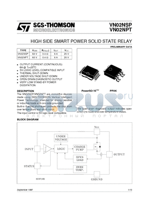 VN02NSP datasheet - HIGH SIDE SMART POWER SOLID STATE RELAY