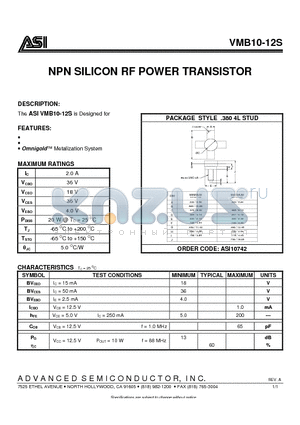 VMB10-12S datasheet - NPN SILICON RF POWER TRANSISTOR