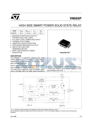 VN06SP datasheet - HIGH SIDE SMART POWER SOLID STATE RELAY