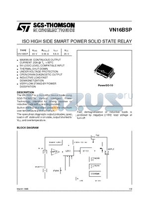 VN16BSP datasheet - ISO HIGH SIDE SMART POWER SOLID STATE RELAY