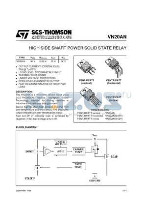 VN20AN012Y datasheet - HIGH SIDE SMART POWER SOLID STATE RELAY