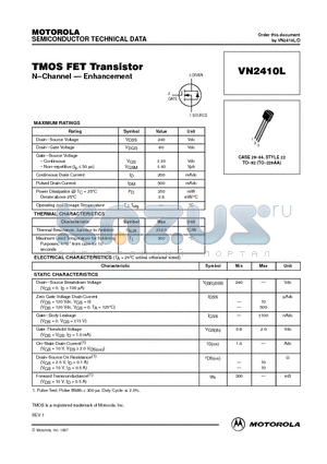 VN2410L datasheet - TMOS FET Transistor