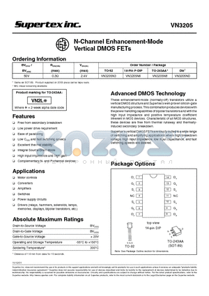 VN3205 datasheet - N-Channel Enhancement-Mode Vertical DMOS FETs