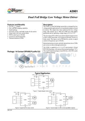 A3901 datasheet - Dual Full Bridge Low Voltage Motor Driver