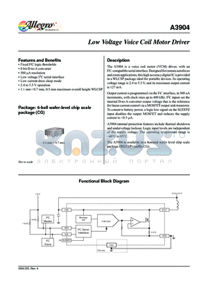 A3904EEWTR-P datasheet - Low Voltage Voice Coil Motor Driver