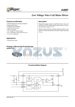 A3907 datasheet - Low Voltage Voice Coil Motor Driver