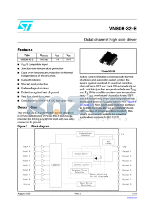 VN808TR-32-E datasheet - Octal channel high side driver