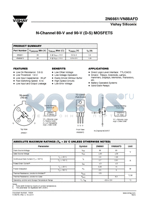 VN88AFD datasheet - N-Channel 80-V and 90-V (D-S) MOSFETS