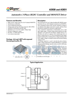 A3931 datasheet - Automotive 3-Phase BLDC Controller and MOSFET Driver