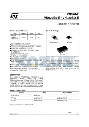 VN920SO-E datasheet - HIGH SIDE DRIVER