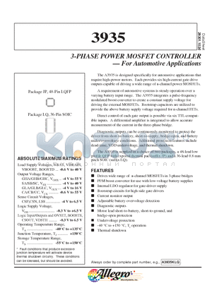 A3935KLQ datasheet - THREE-PHASE POWER MOSFET CONTROLLER