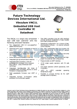 VNC1L datasheet - Vinculum VNC1L Embedded USB Host Controller IC