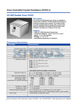 OC-050 datasheet - Oven Controlled Crystal Oscillators