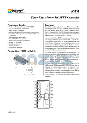 A3938 datasheet - Three-Phase Power MOSFET Controller