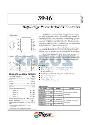 A3946KLP datasheet - Half-Bridge Power MOSFET Controller