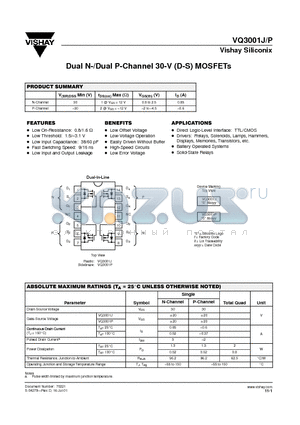 VQ3001P datasheet - Dual N-/Dual P-Channel 30-V (D-S) MOSFETs