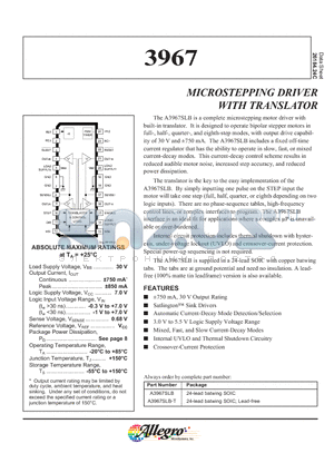 A3967 datasheet - MICROSTEPPING DRIVER WITH TRANSLATOR