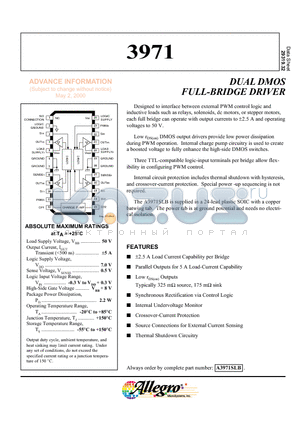 A3971SLB datasheet - DUAL DMOS FULL-BRIDGE DRIVER