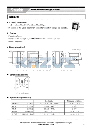 EE1011 datasheet - MODEM Transformer< Pin Type: EE Series>