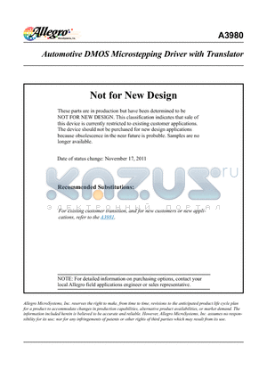 A3980 datasheet - Automotive DMOS Microstepping Driver with Translator