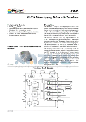 A3983_10 datasheet - The A3983 is a complete microstepping motor driver with built-in translator for easy operation.