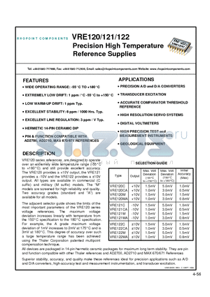 VRE122M datasheet - Precision High Temperature Reference Supplies