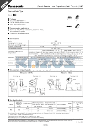 EECRG0V105 datasheet - Electric Double Layer Capacitors (Gold Capacitor)/ RG