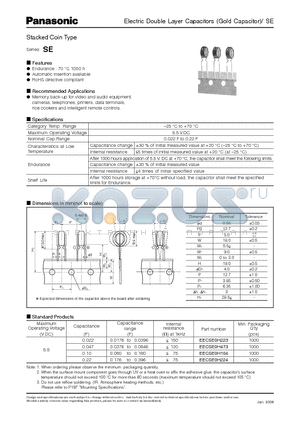 EECSE0H224 datasheet - Electric Double Layer Capacitors (Gold Capacitor)/ SE