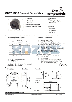 CT07-1000 datasheet - Current Sense Xfmr