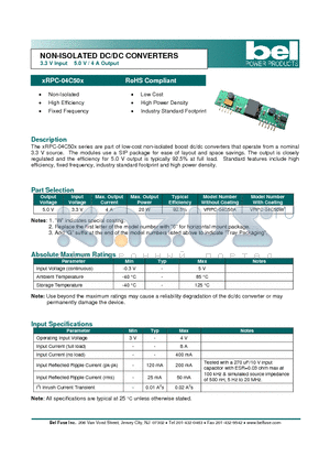 VRPC-04C50A datasheet - NON-ISOLATED DC/DC CONVERTERS 3.3 V Input 5.0 V / 4 A Output