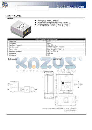 VS-2040 datasheet - VDSL CPE SIDE SPLITTER