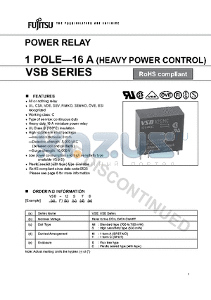 VSB-12STC datasheet - POWER RELAY 1 POLE-16 A (HEAVY POWER CONTROL)