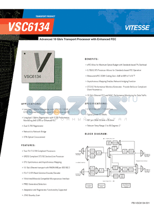 VSC6134 datasheet - Advanced 10 Gb/s Transport Processor with Enhanced FEC